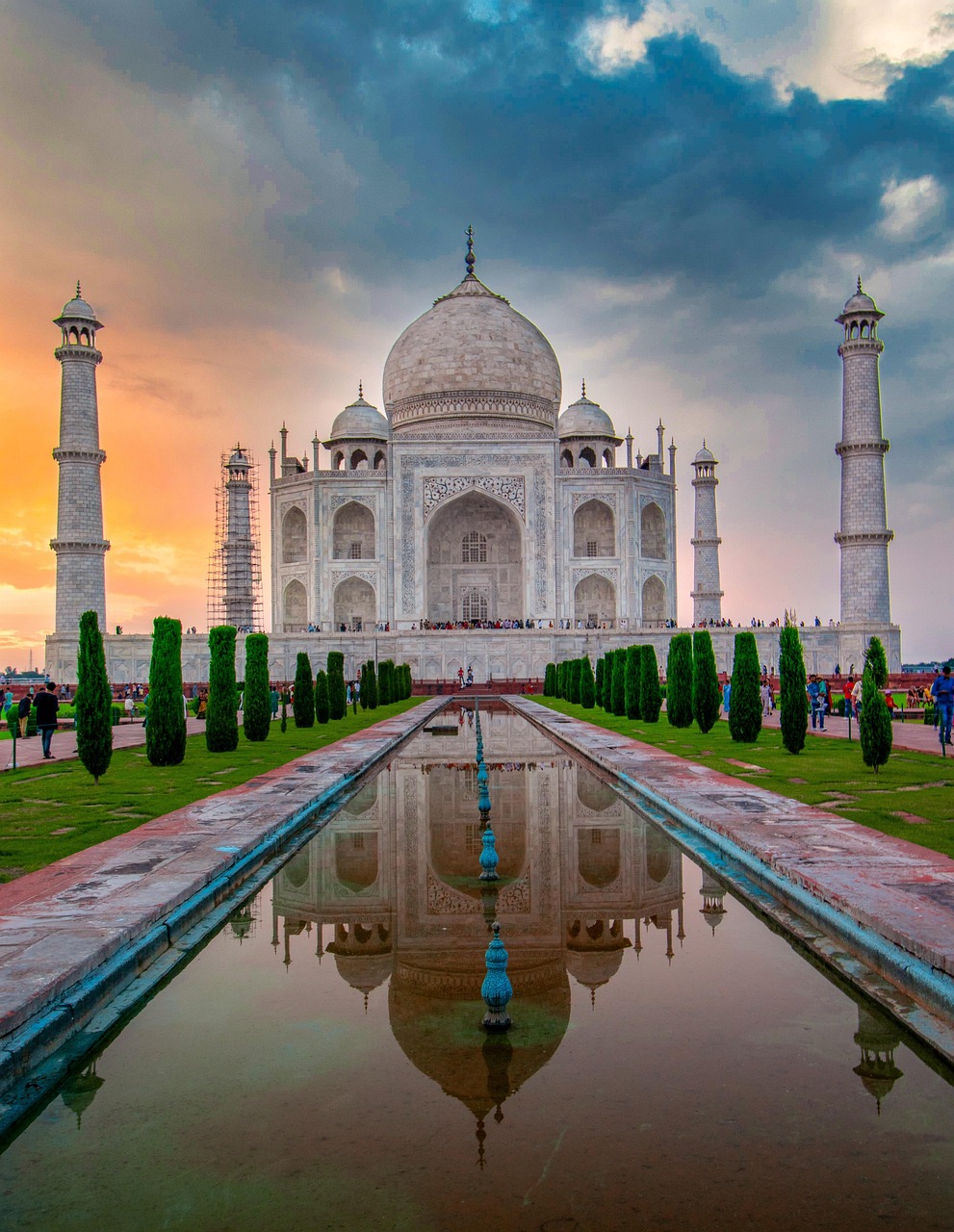 taj mahal, taj, building, facade, edifice, nature, reflection, mirroring, landmark, tourist destination, tourist attraction, architecture, mausoleum, water, pond, heritage, historic, historical, agra, india